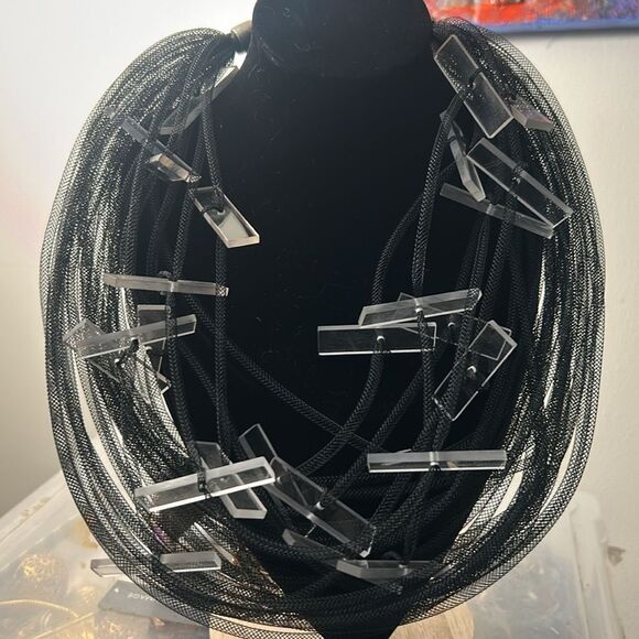 Christina Brampti 12 Inch Statement Necklace With Black Mesh & Plexiglass - Picture 2 of 4